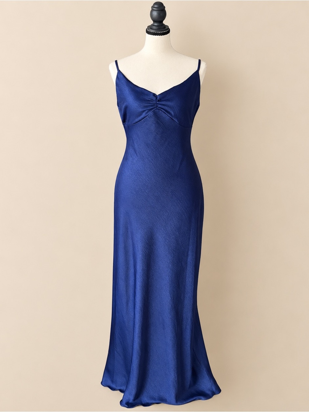 Whimsigoth Aesthetic Bebe Blue Satin Ruched Bust Maxi Slip Dress NWT M